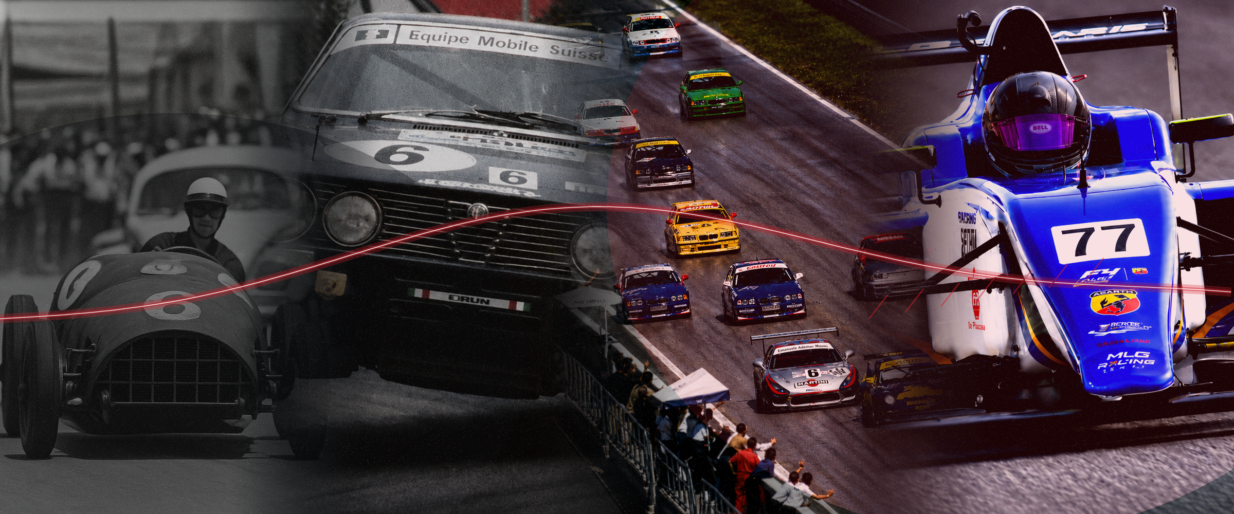Timeline-style collage showing the evolution of the Massa racing dynasty from Adriano Massa to Filippo Massa.